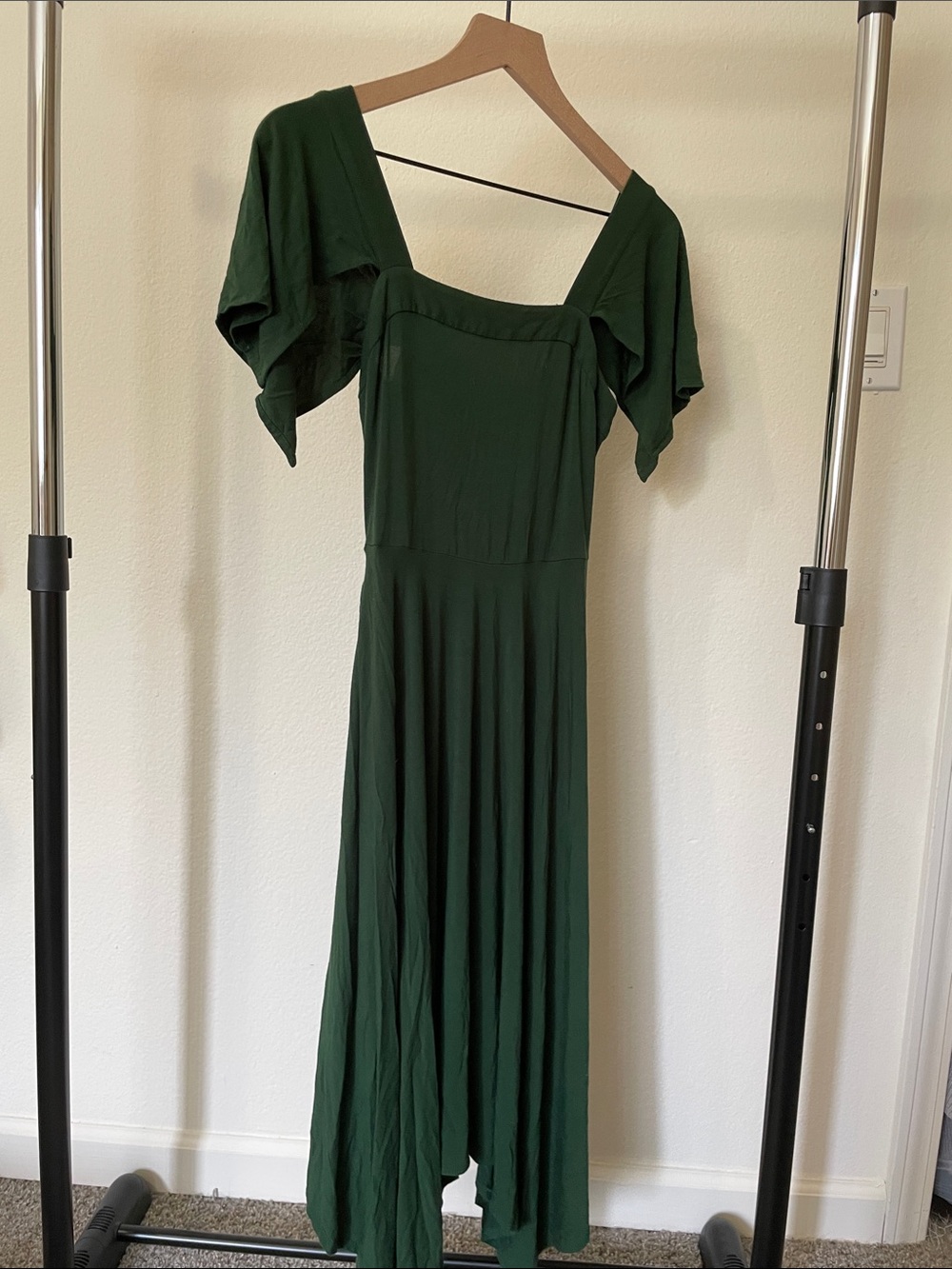 Forest Green Maxi Dress with Flutter Sleeves